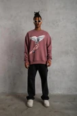 Erkek Güvercin Baskılı Sweatshirt - Gül Kurusu thumbnail 1