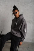 Erkek Baskılı Kapüşonlu Sweat - Gri thumbnail 2