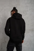 Erkek Düz Kapüşonlu Sweat - Siyah thumbnail 5