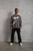 Erkek Güvercin Baskılı Sweatshirt - Gri thumbnail 2