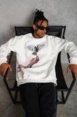 Erkek Güvercin Baskılı Sweatshirt - Beyaz thumbnail 5