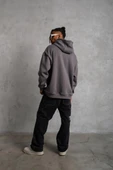 Erkek Düz Kapüşonlu Sweat - Gri thumbnail 2
