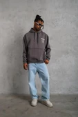 Erkek 98 Baskılı Kapşonlu Sweat - Gri thumbnail 5