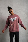 Erkek Güvercin Baskılı Sweatshirt - Gül Kurusu thumbnail 4
