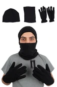 Siyah 3'lü Polar Bere Boyunluk Örgü Eldiven Seti thumbnail 1