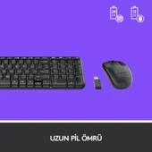 MK220 Kablosuz Türkçe Klavye Mouse Seti - Siyah thumbnail 5