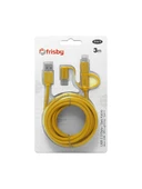 Frisby Fa-7556Uc Örgülü 3Mt Usb Data - Şarj Kablo (İos-Android-Type-C) Sarı thumbnail 3