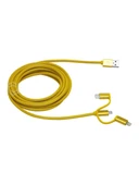 Frisby Fa-7556Uc Örgülü 3Mt Usb Data - Şarj Kablo (İos-Android-Type-C) Sarı thumbnail 2