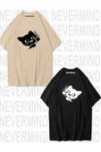 Sevimli Cat Temalı Unisex Çift Tişörtü thumbnail 4