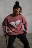 Erkek Güvercin Baskılı Sweatshirt - Gül Kurusu thumbnail 2