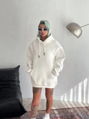 Kapşonlu Üç İplik Penye Basic SweatShirt - Beyaz thumbnail 1