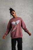 Erkek Güvercin Baskılı Sweatshirt - Gül Kurusu thumbnail 4