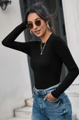 Kadın Siyah Uzun Kollu Fit Basic Crop Top Bluz thumbnail 3