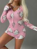 Arias Closet Pamuklu Pembe Hello Kitty Desenli Düğmeli Uzun Kol Tulum Pijama thumbnail 2