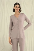 Arias Closet Uzun Kollu Boydan Düğmeli V Yaka Pijama Takımı thumbnail 5