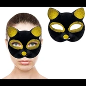 Siyah Renk Gold Simli Kedi Maskesi thumbnail 2