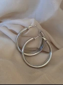 Halka Model Silver Renk Çelik Küpe 5cm thumbnail 3