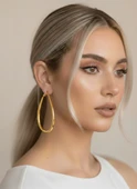 Damla Model Halka Gold Renk Çelik Küpe 6cm thumbnail 1