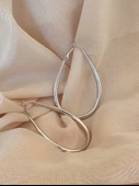 Damla Model Halka  Silver Renk Çelik Küpe 6cm thumbnail 2