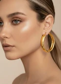 Halka Model Gold Renk Çelik Küpe 5cm thumbnail 1