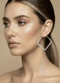 Kare Model Halka Silver Renk Çelik Küpe 5,5cm thumbnail 1