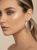 Halka Model Silver Renk Çelik Küpe 5cm thumbnail 1
