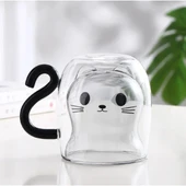 Kedi Figürlü Çift Cidarlı Cam Bardak thumbnail 4