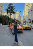 Lacivert Askılı Yırtmaçlı Elbise thumbnail 7