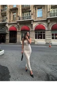 Ekru Askılı Yırtmaçlı Elbise thumbnail 8