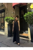 Siyah Askılı Keten Maxi Elbise thumbnail 4