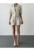 Ceket Şort Çizgili Kemerli Takım thumbnail 11