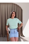 %100 Pamuk Bisiklet Yaka Basic Yeşil Kadın T-shirt thumbnail 3