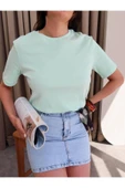 %100 Pamuk Bisiklet Yaka Basic Yeşil Kadın T-shirt thumbnail 10