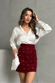 Bordo Süet Kaşe Taşlı Mini Etek thumbnail 11