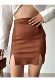 Taba Süet Etek - Çift Yırtmaçlı thumbnail 2