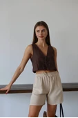 Müslin kumaş şort bağcıklı bej pt thumbnail 4