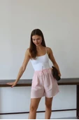 Müslin kumaş şort bağcıklı pembe pt thumbnail 6