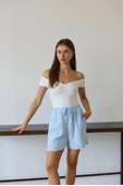 Müslin kumaş şort bağcıklı mavi pt thumbnail 1