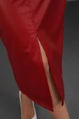 Yırtmaçlı uzun deri etek bordo thumbnail 2