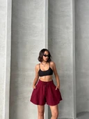 Volanlı keten şort bordo s255058 thumbnail 3
