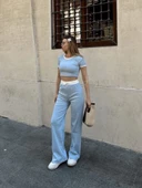 Crop pantolon biyeli takım mavi thumbnail 6