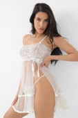Beyaz Şifon Pileli Gecelik-835 thumbnail 1