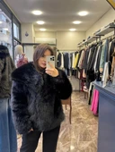 Peluş Yaka Kürk - Siyah thumbnail 3