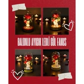 Balonlu Ayıcık Ledli Gül Fanus thumbnail 1