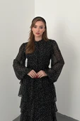Siyah Puantiyeli Şifon Kat Elbise thumbnail 2
