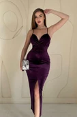 Mor Askılı Kadife Elbise thumbnail 1