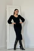 Siyah Geniş Boğazlı Elbise thumbnail 3