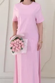 Pembe Pileli Bisiklet Yaka Elbise thumbnail 3