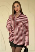 Bordo Çizgili Oversize Gömlek thumbnail 1