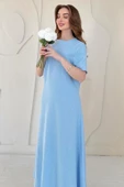 Mavi Pileli Bisiklet Yaka Elbise thumbnail 3
